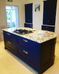 Pavilion Gray main kitchen and hague blue island