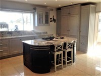 Pavilion Gray main kitchen and hague blue island